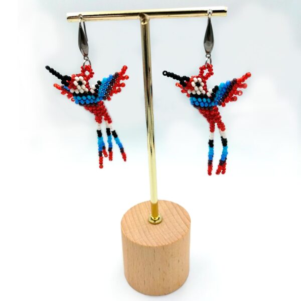 Pendientes colibrí rojo, hechos a mano en mostacilla, pendientes boho, pendientes indígenas